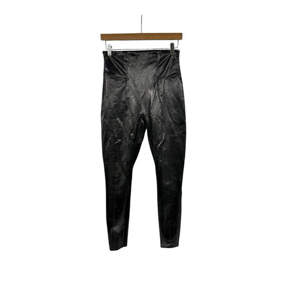 Spanx Shape Faux Leather Patent Leggings Pull on Stretchy Size M Biker Festival - Picture 1 of 10